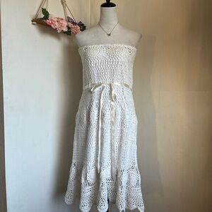 White Crochet Strapless Dress